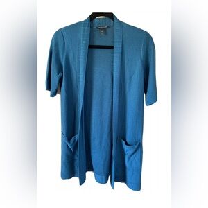 Eileen Fisher Petite PP/PTP  Teal Short Sleeve Light Sweater Cardigan